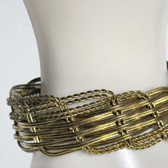Vintage Woven Brass Wire Cuff Bracelet – Handcrafted Boho Statement Jewelry - Picture 3 of 8